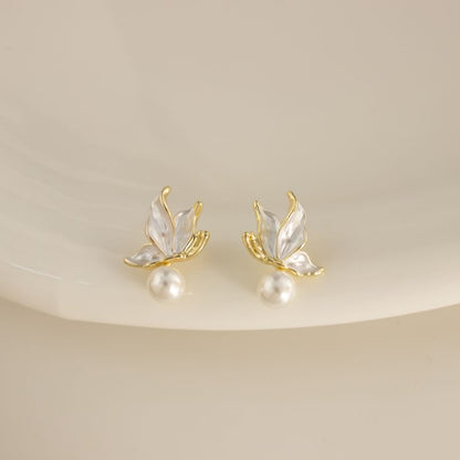 Butterfly Faux Pearl Alloy Drop Earring / Ear Cuff