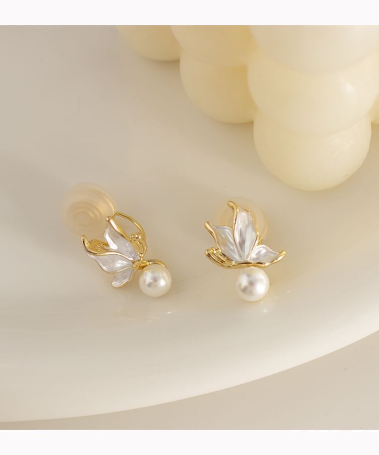Butterfly Faux Pearl Alloy Drop Earring / Ear Cuff