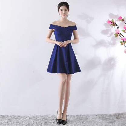 Off Shoulder Short Sleeve Plain A-Line Mini Party Dress