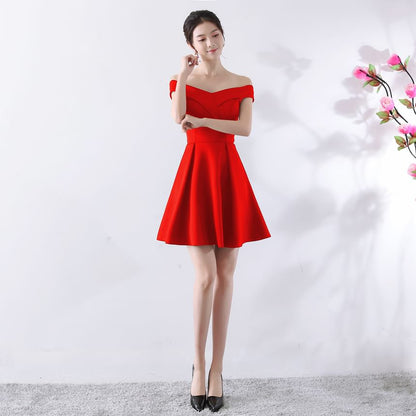 Off Shoulder Short Sleeve Plain A-Line Mini Party Dress
