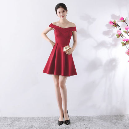 Off Shoulder Short Sleeve Plain A-Line Mini Party Dress
