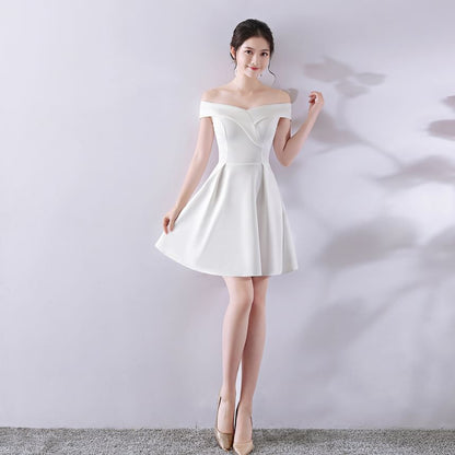 Off Shoulder Short Sleeve Plain A-Line Mini Party Dress