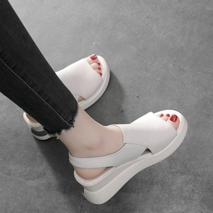 Slingback Sandals Faux Heel Wedge Leather Plain