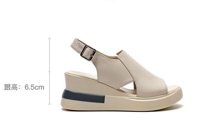 Slingback Sandals Faux Heel Wedge Leather Plain