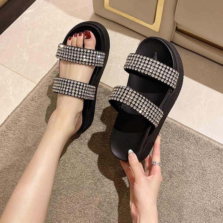 Rhinestone Platform Slide Sandals