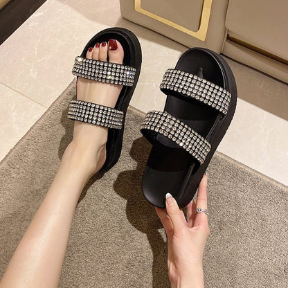 Rhinestone Platform Slide Sandals