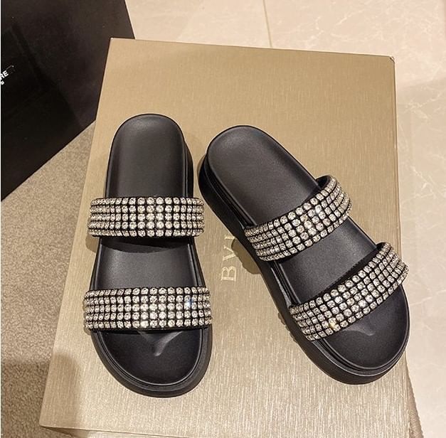 Rhinestone Platform Slide Sandals