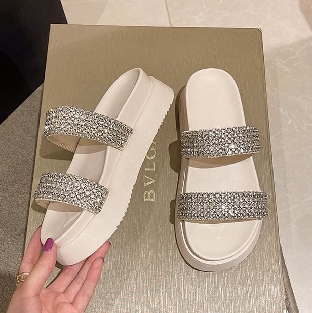 Rhinestone Platform Slide Sandals
