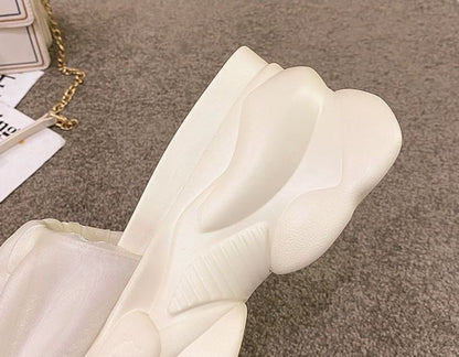 Sandals Slide Plain Ruched Platform