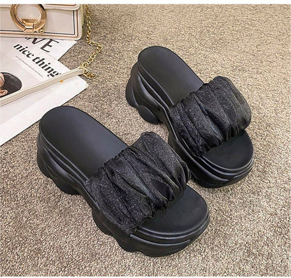 Sandals Slide Plain Ruched Platform