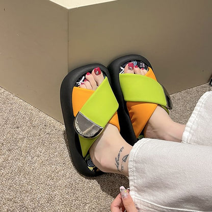 Cross Tone Strap Platform Two Faux Sandals Leather