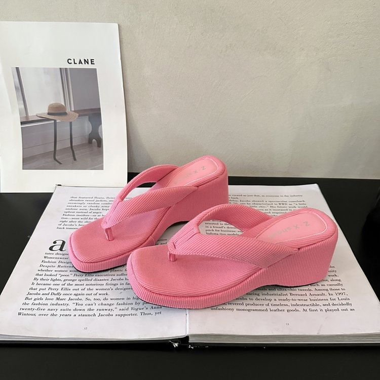 Heel Square Sandals Wedge Thong Toe