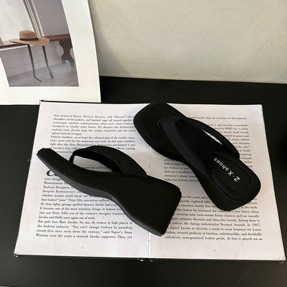 Heel Square Sandals Wedge Thong Toe