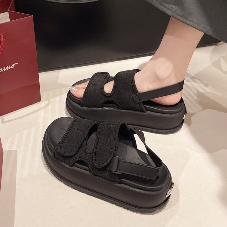 Slingback Sandals Plain Platform Adhesive Strap
