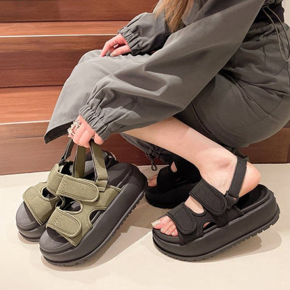 Slingback Sandals Plain Platform Adhesive Strap