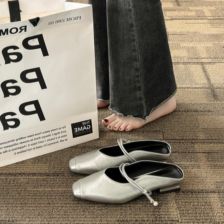 Mary Heel Plain Leather Mules Low Faux Jane