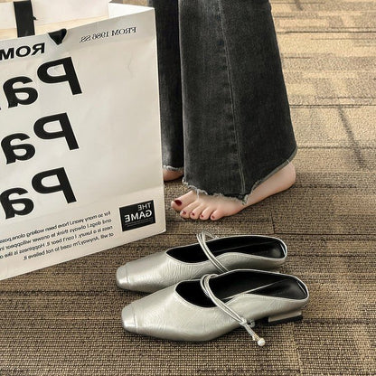 Mary Heel Plain Leather Mules Low Faux Jane