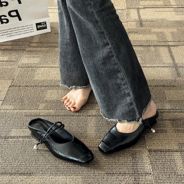 Mary Heel Plain Leather Mules Low Faux Jane