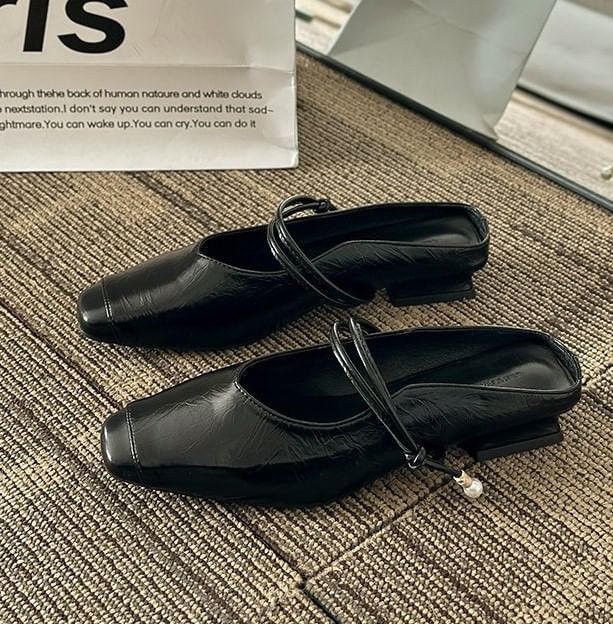 Mary Heel Plain Leather Mules Low Faux Jane