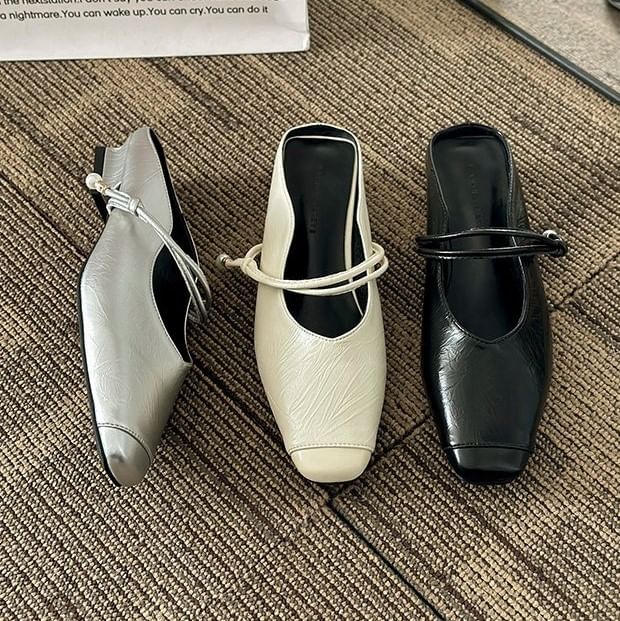 Mary Heel Plain Leather Mules Low Faux Jane