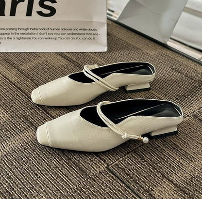 Mary Heel Plain Leather Mules Low Faux Jane