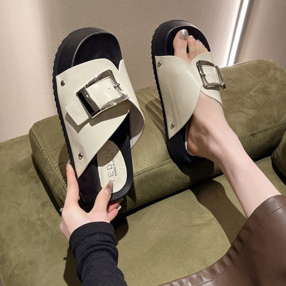 Faux Platform Leather Sandals Buckled