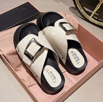 Faux Platform Leather Sandals Buckled