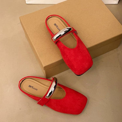 Toe Mary Jane Square Accent Suede Metal Faux Mules