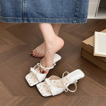 Sandals Wedge Bow Toe Heel Square