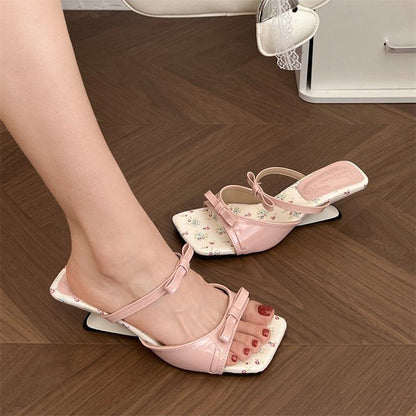 Sandals Wedge Bow Toe Heel Square
