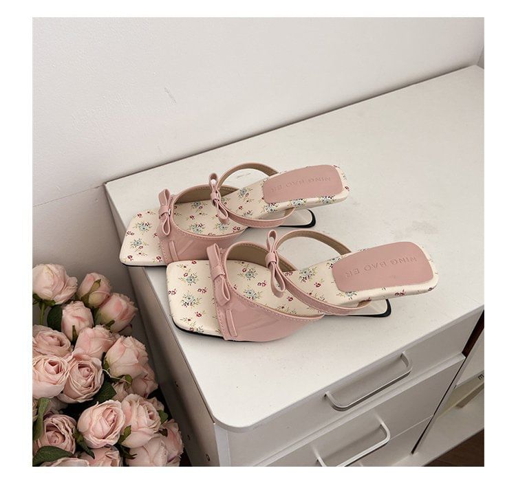 Sandals Wedge Bow Toe Heel Square