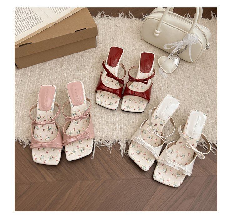 Sandals Wedge Bow Toe Heel Square
