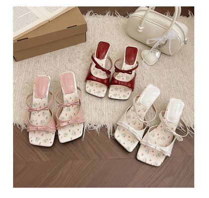 Sandals Wedge Bow Toe Heel Square