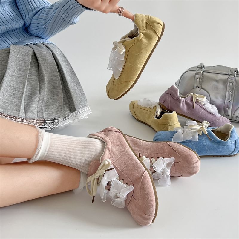 Faux Leather Plain Lace-Up Sneakers