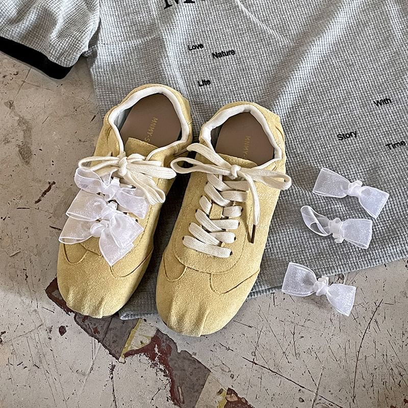 Faux Leather Plain Lace-Up Sneakers