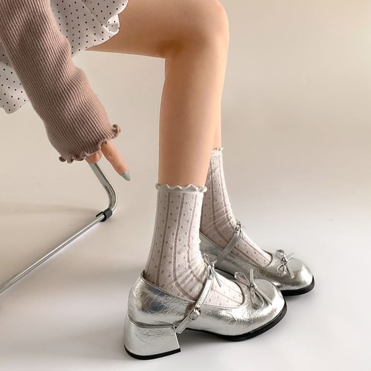 Block Heel Ribbon Accent Mary Jane Pumps