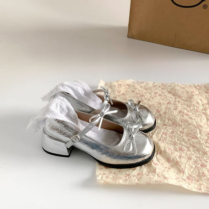 Block Heel Ribbon Accent Mary Jane Pumps