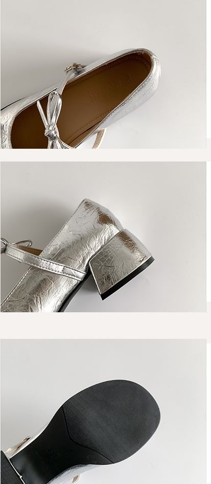 Block Heel Ribbon Accent Mary Jane Pumps