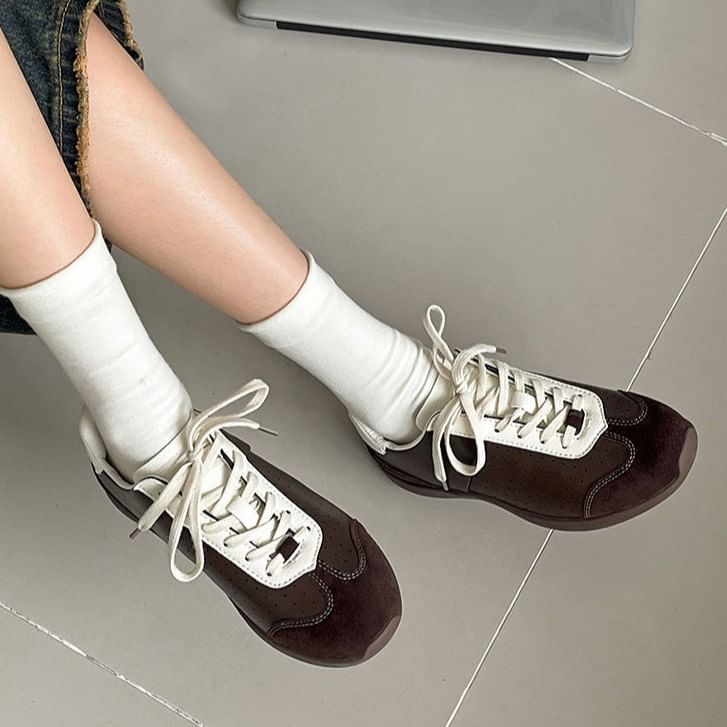 Faux Leather Lace-Up Sneakers