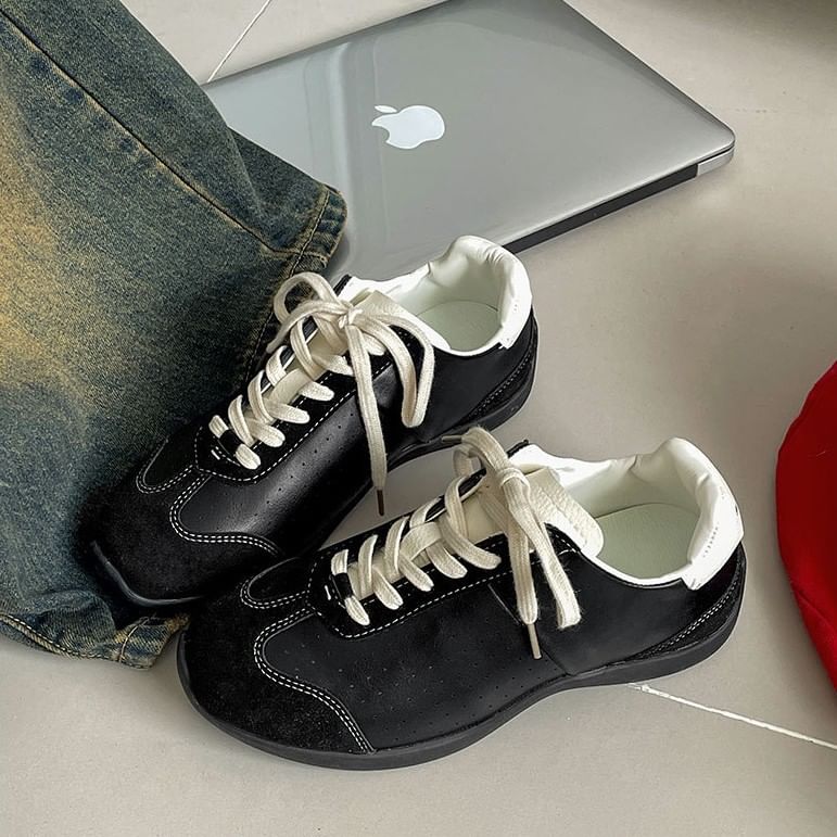 Faux Leather Lace-Up Sneakers