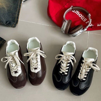 Faux Leather Lace-Up Sneakers