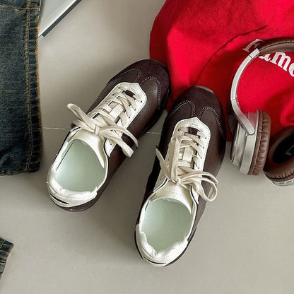 Faux Leather Lace-Up Sneakers