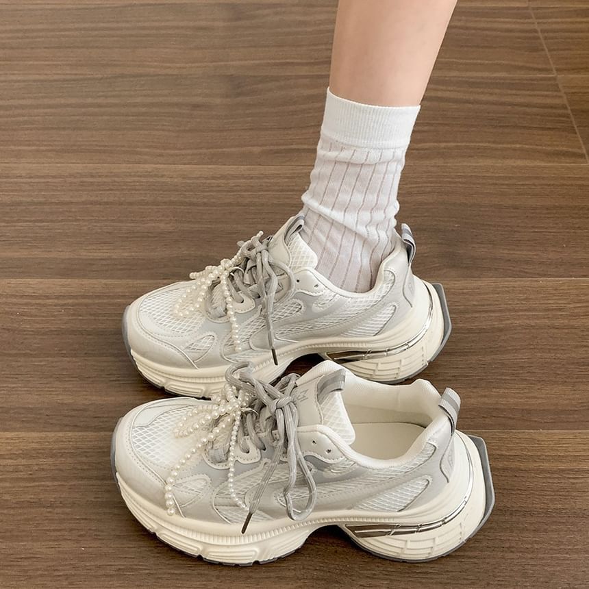 Mesh Lace-Up Platform Sneakers