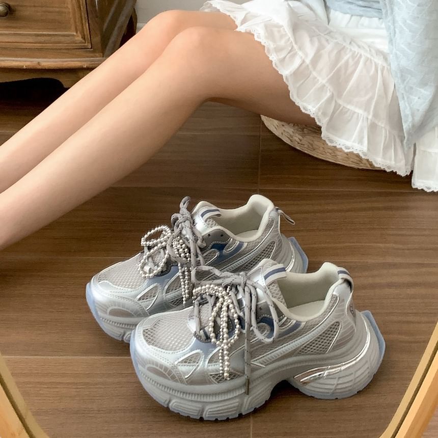 Mesh Lace-Up Platform Sneakers