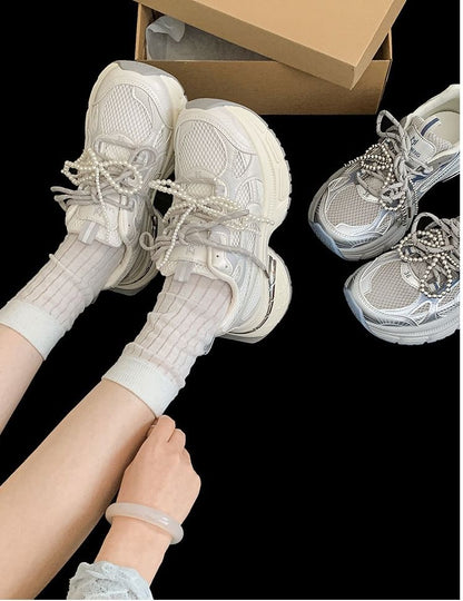 Mesh Lace-Up Platform Sneakers