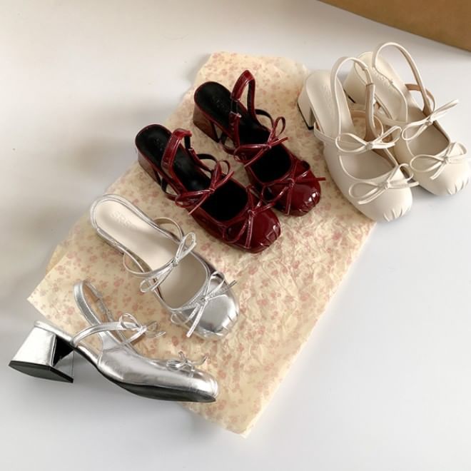 Block Heel Ribbon Accent Slingback Sandals