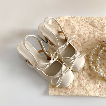 Block Heel Ribbon Accent Slingback Sandals