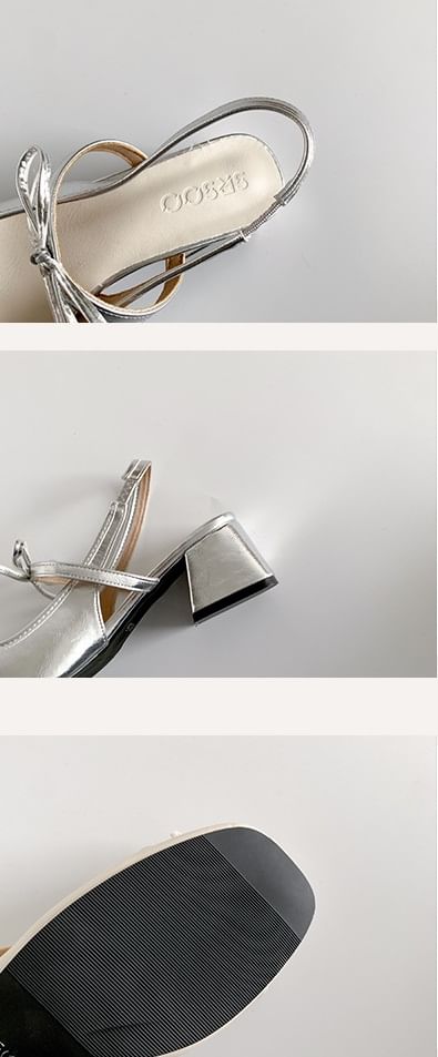 Block Heel Ribbon Accent Slingback Sandals