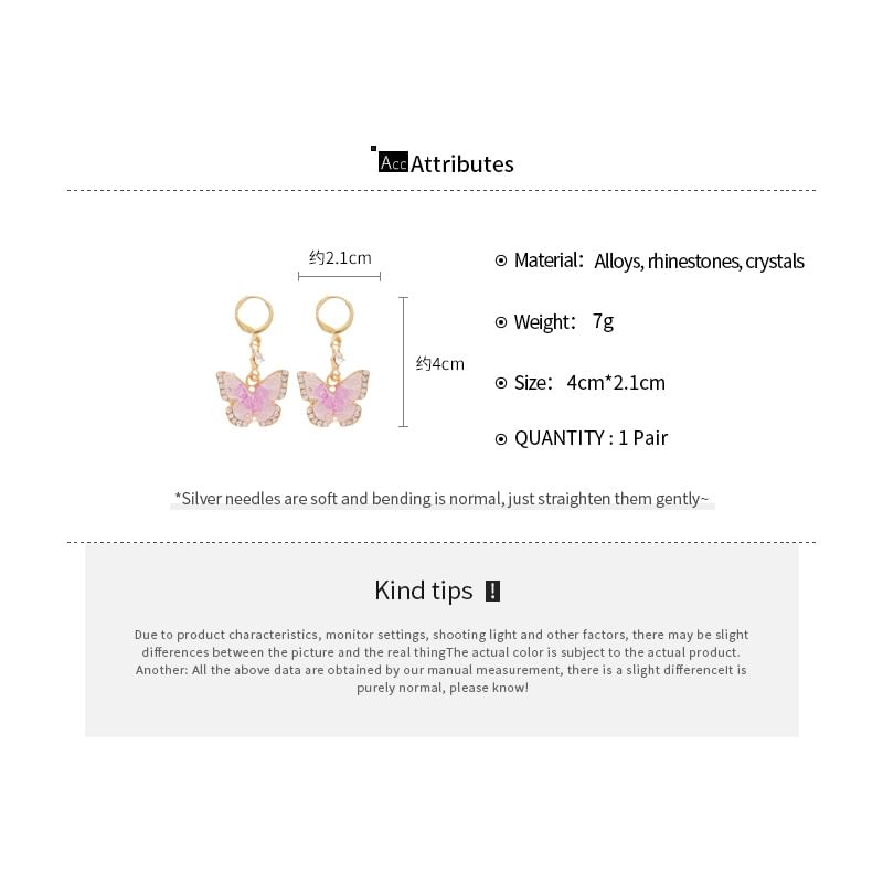 Butterfly Rhinestone Glaze Alloy Dangle Earring / Ear Cuff