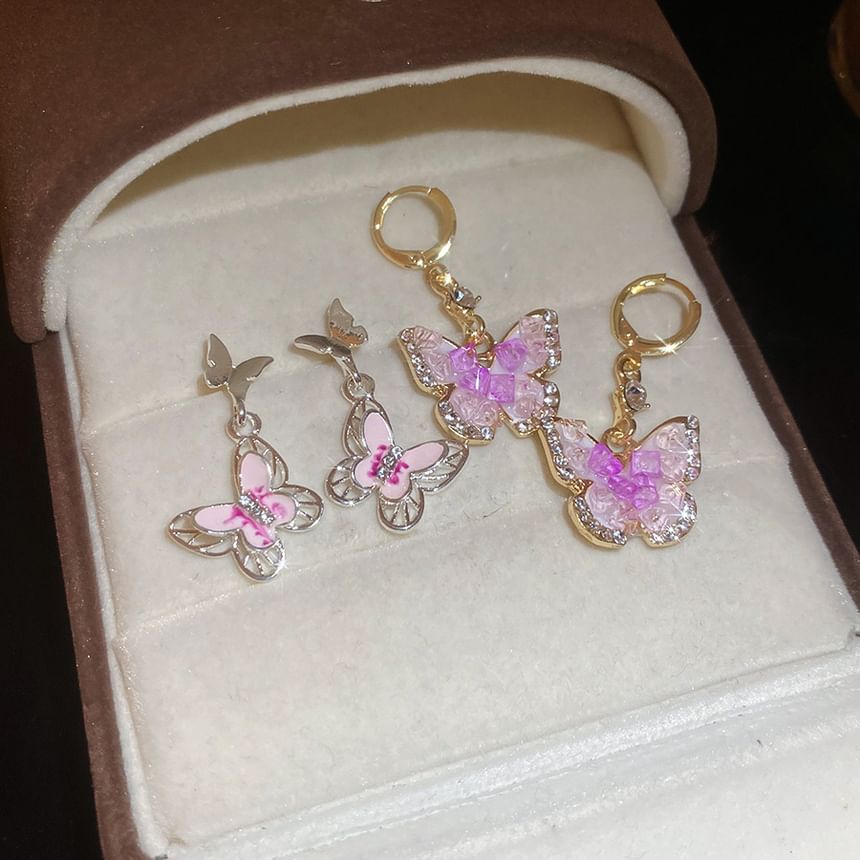 Butterfly Rhinestone Glaze Alloy Dangle Earring / Ear Cuff